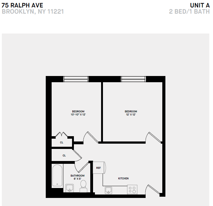 Floor plan for 2 beds, 1 bath, 504 sqft
